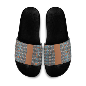 African Ndebele Traditional Attire Slide Sandals Brown Ndebele Stripe