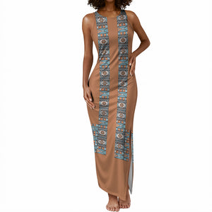 African Ndebele Traditional Attire Tank Maxi Dress Brown Ndebele Stripe