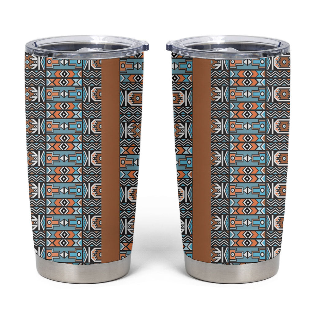 African Ndebele Traditional Attire Tumbler Cup Brown Ndebele Stripe