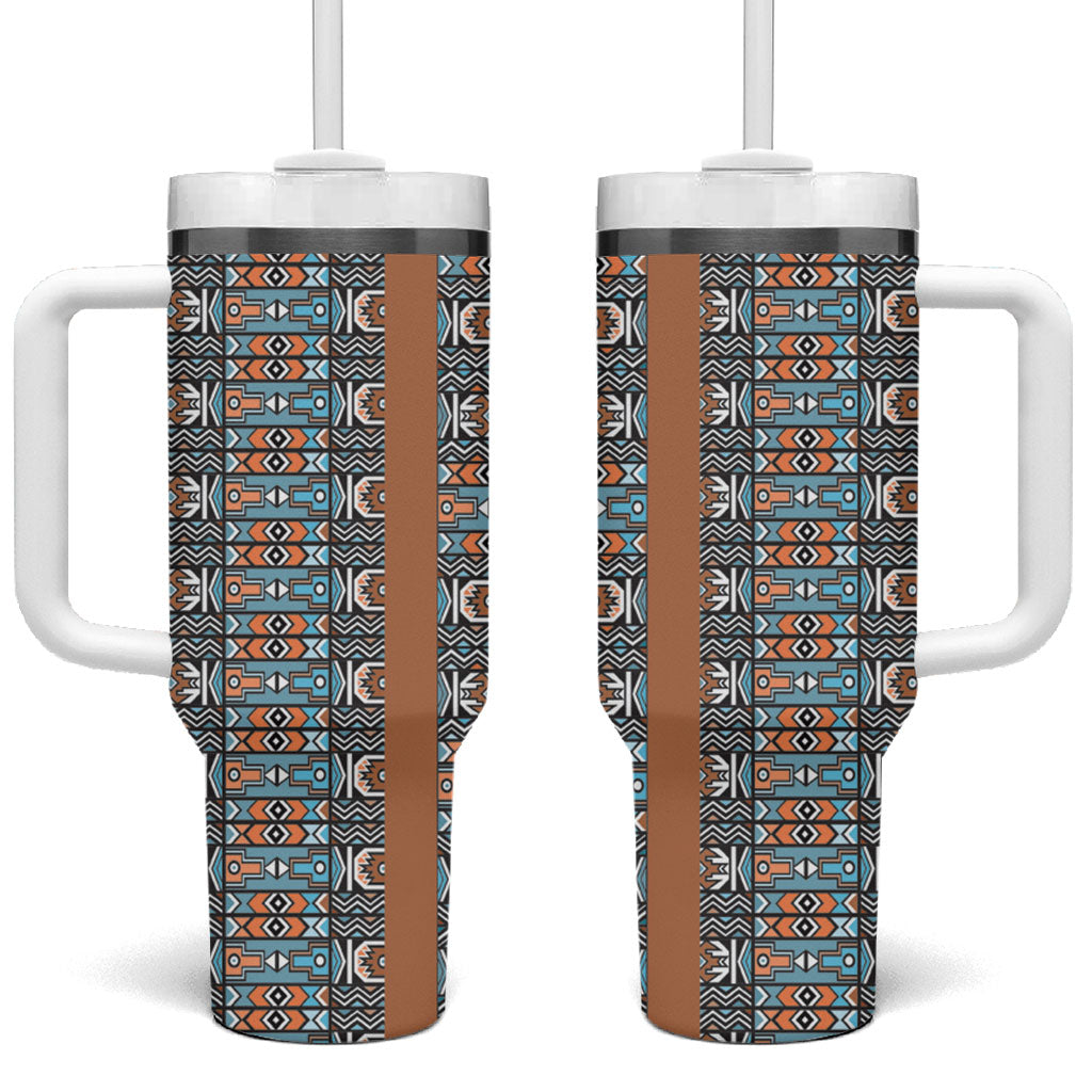 African Ndebele Traditional Attire Tumbler With Handle Brown Ndebele Stripe