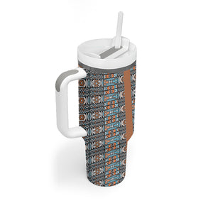 African Ndebele Traditional Attire Tumbler With Handle Brown Ndebele Stripe