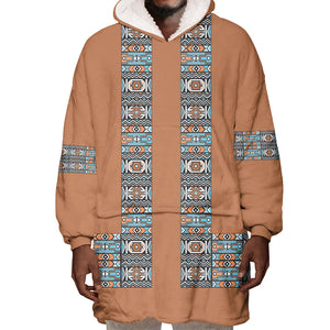 African Ndebele Traditional Attire Wearable Blanket Hoodie Brown Ndebele Stripe