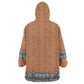 African Ndebele Traditional Attire Wearable Blanket Hoodie Brown Ndebele Stripe