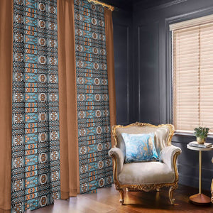 African Ndebele Traditional Attire Window Curtain Brown Ndebele Stripe