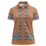 African Ndebele Traditional Attire Women Polo Shirt Brown Ndebele Stripe