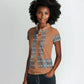 African Ndebele Traditional Attire Women Polo Shirt Brown Ndebele Stripe