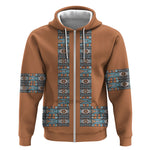African Ndebele Traditional Attire Zip Hoodie Brown Ndebele Stripe