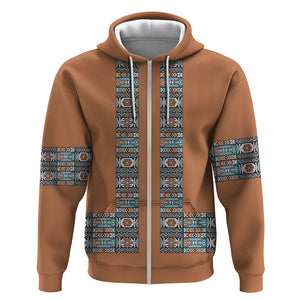 African Ndebele Traditional Attire Zip Hoodie Brown Ndebele Stripe