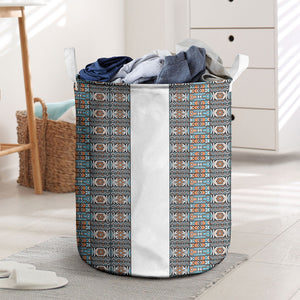 African Ndebele Traditional Attire Laundry Basket White Ndebele Stripe