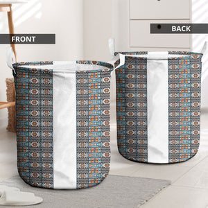 African Ndebele Traditional Attire Laundry Basket White Ndebele Stripe