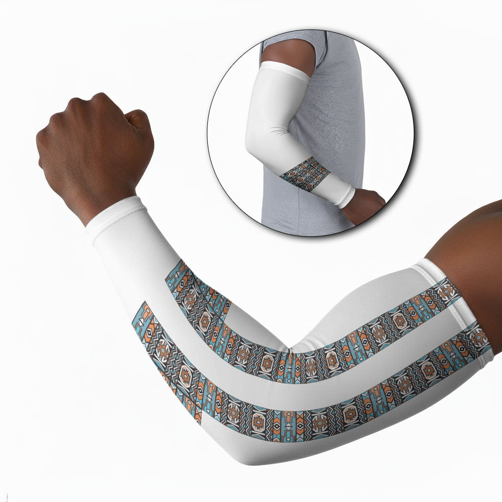 African Ndebele Traditional Attire Arm Sleeves White Ndebele Stripe