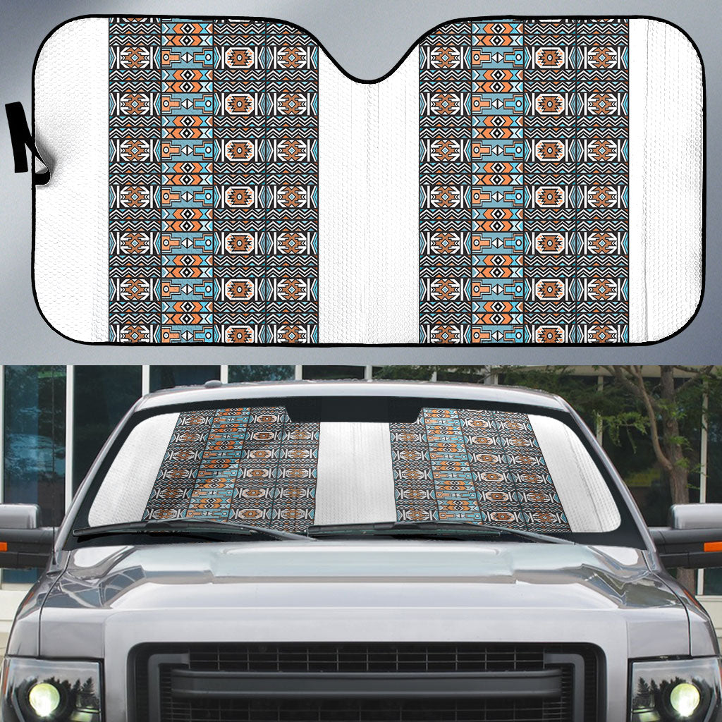 African Ndebele Traditional Attire Auto Sun Shade White Ndebele Stripe