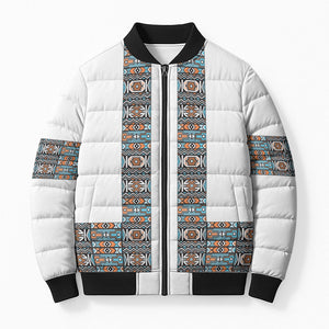 African Ndebele Traditional Attire Bomber Puffer Jacket White Ndebele Stripe