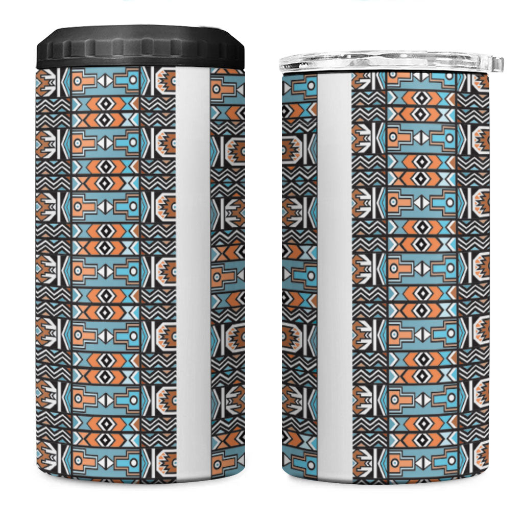 African Ndebele Traditional Attire 4 in 1 Can Cooler Tumbler White Ndebele Stripe