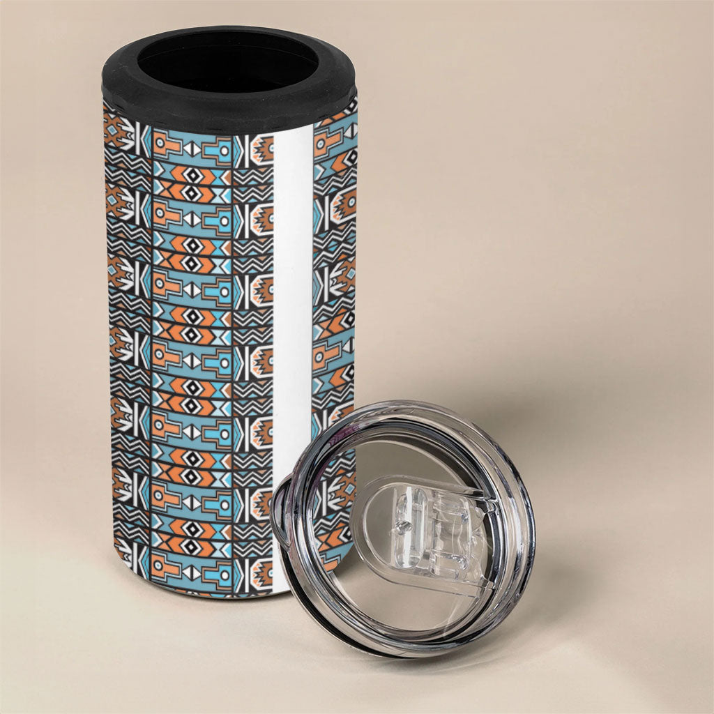 African Ndebele Traditional Attire 4 in 1 Can Cooler Tumbler White Ndebele Stripe