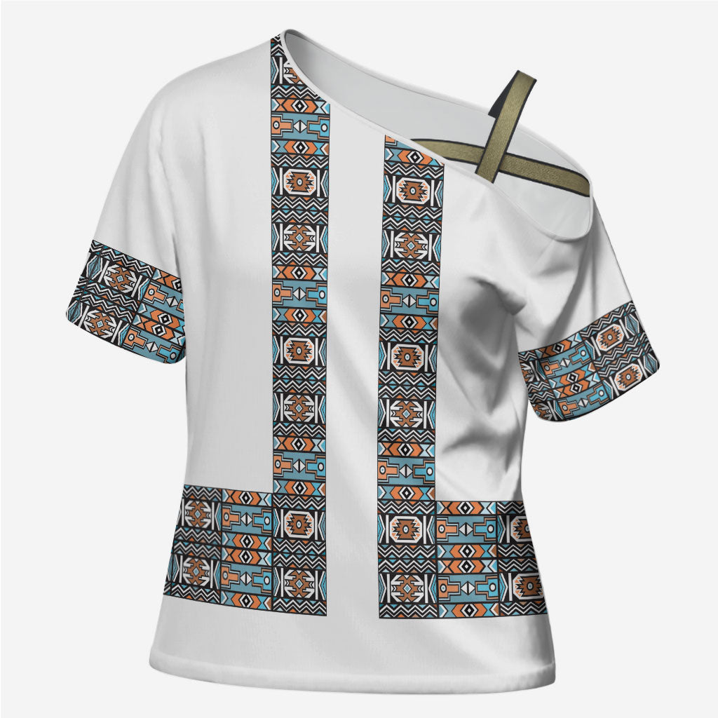 African Ndebele Traditional Attire Cross Shoulder Shirt White Ndebele Stripe