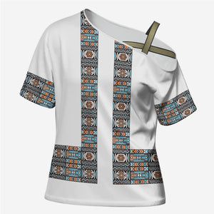 African Ndebele Traditional Attire Cross Shoulder Shirt White Ndebele Stripe