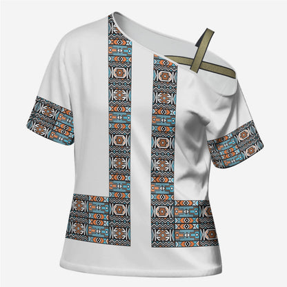 African Ndebele Traditional Attire Cross Shoulder Shirt White Ndebele Stripe