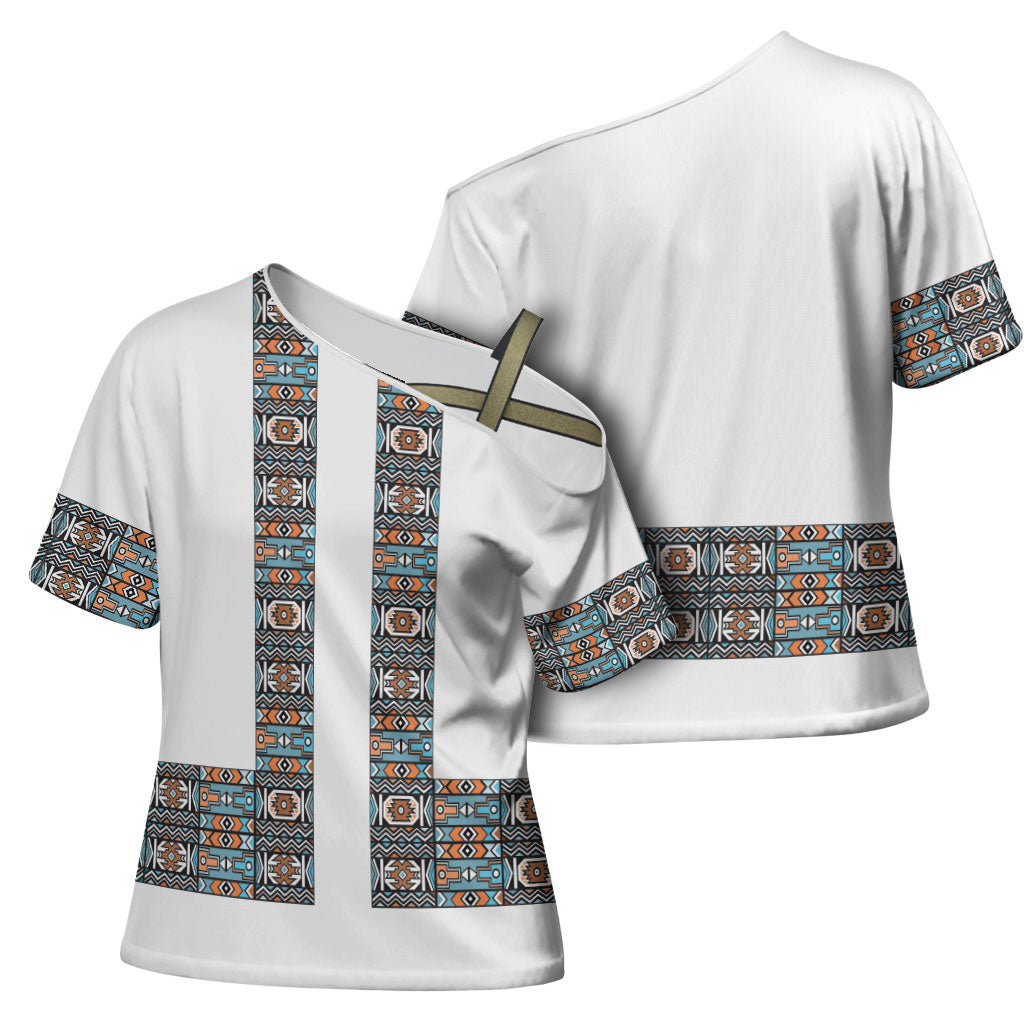 African Ndebele Traditional Attire Cross Shoulder Shirt White Ndebele Stripe