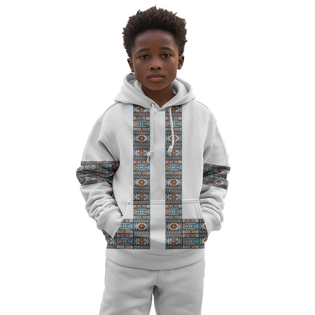 African Ndebele Traditional Attire Kid Hoodie White Ndebele Stripe
