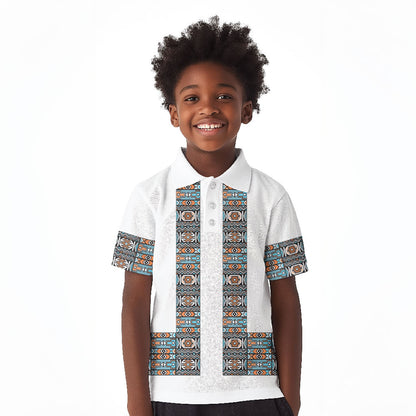 African Ndebele Traditional Attire Kid Polo Shirt White Ndebele Stripe