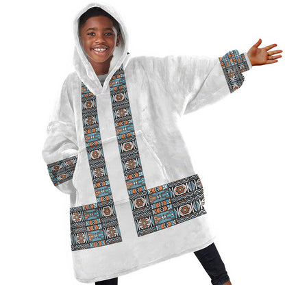 African Ndebele Traditional Attire Kid Wearable Blanket Hoodie White Ndebele Stripe