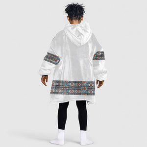 African Ndebele Traditional Attire Kid Wearable Blanket Hoodie White Ndebele Stripe