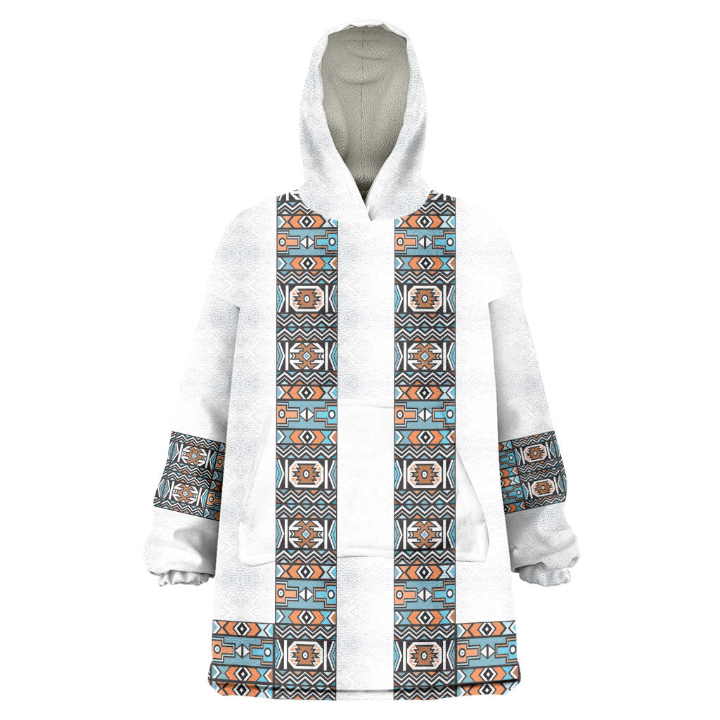 African Ndebele Traditional Attire Kid Wearable Blanket Hoodie White Ndebele Stripe