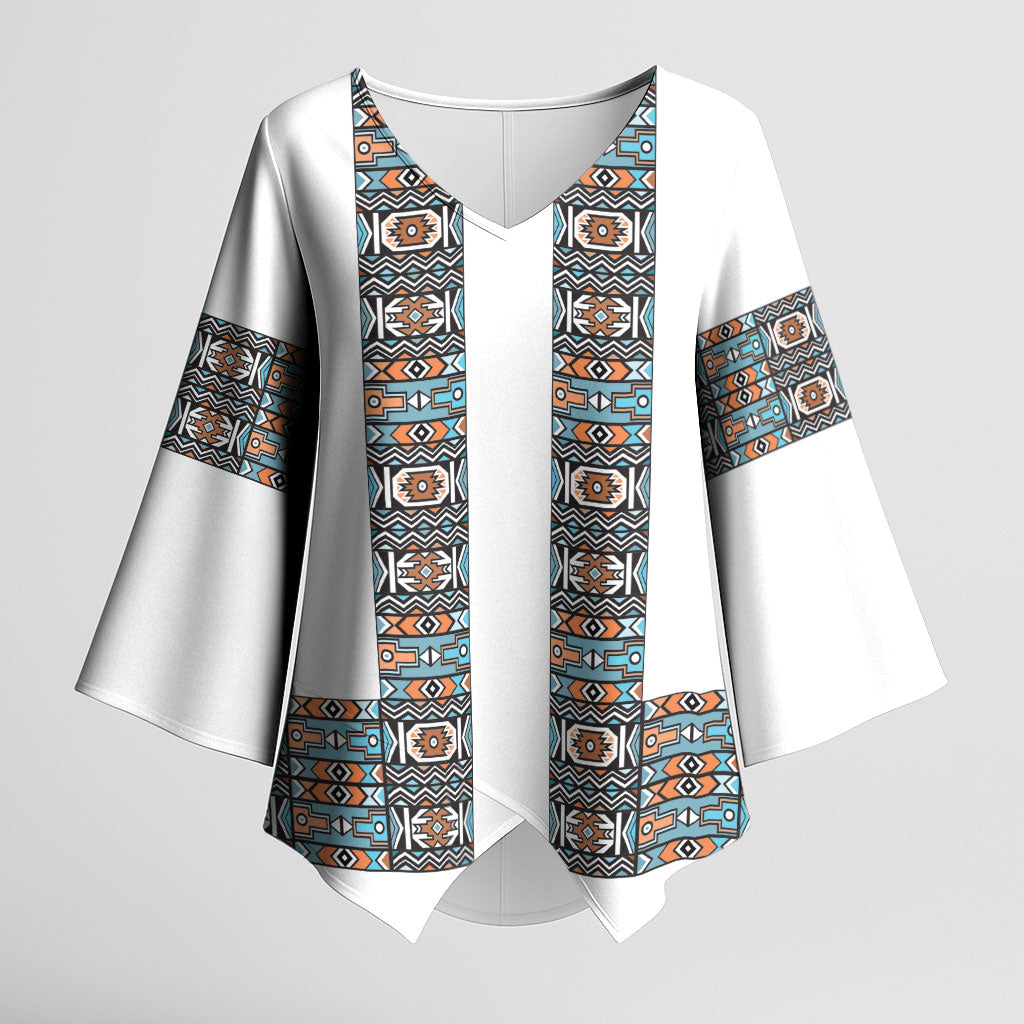 African Ndebele Traditional Attire Kimono Sleeve Blouse White Ndebele Stripe