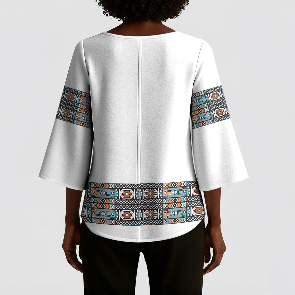 African Ndebele Traditional Attire Kimono Sleeve Blouse White Ndebele Stripe