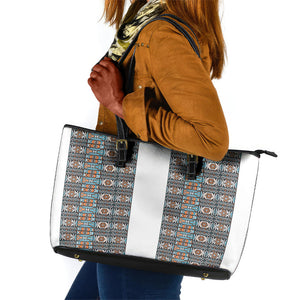 African Ndebele Traditional Attire Leather Tote Bag White Ndebele Stripe