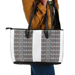 African Ndebele Traditional Attire Leather Tote Bag White Ndebele Stripe