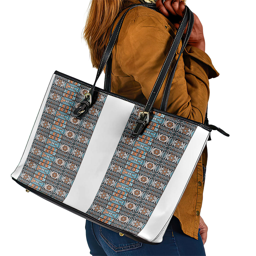 African Ndebele Traditional Attire Leather Tote Bag White Ndebele Stripe