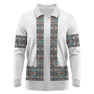 African Ndebele Traditional Attire Long Sleeve Polo Shirt White Ndebele Stripe
