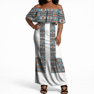 African Ndebele Traditional Attire Off Shoulder Maxi Dress White Ndebele Stripe