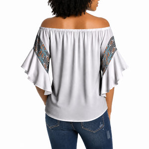 African Ndebele Traditional Attire Off Shoulder Wrap Waist Top White Ndebele Stripe