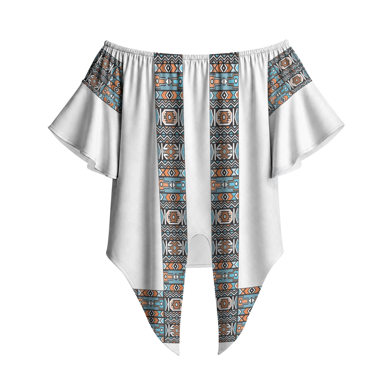 African Ndebele Traditional Attire Off Shoulder Wrap Waist Top White Ndebele Stripe