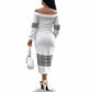 African Ndebele Traditional Attire Off The Shoulder Long Sleeve Dress White Ndebele Stripe