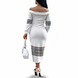 African Ndebele Traditional Attire Off The Shoulder Long Sleeve Dress White Ndebele Stripe
