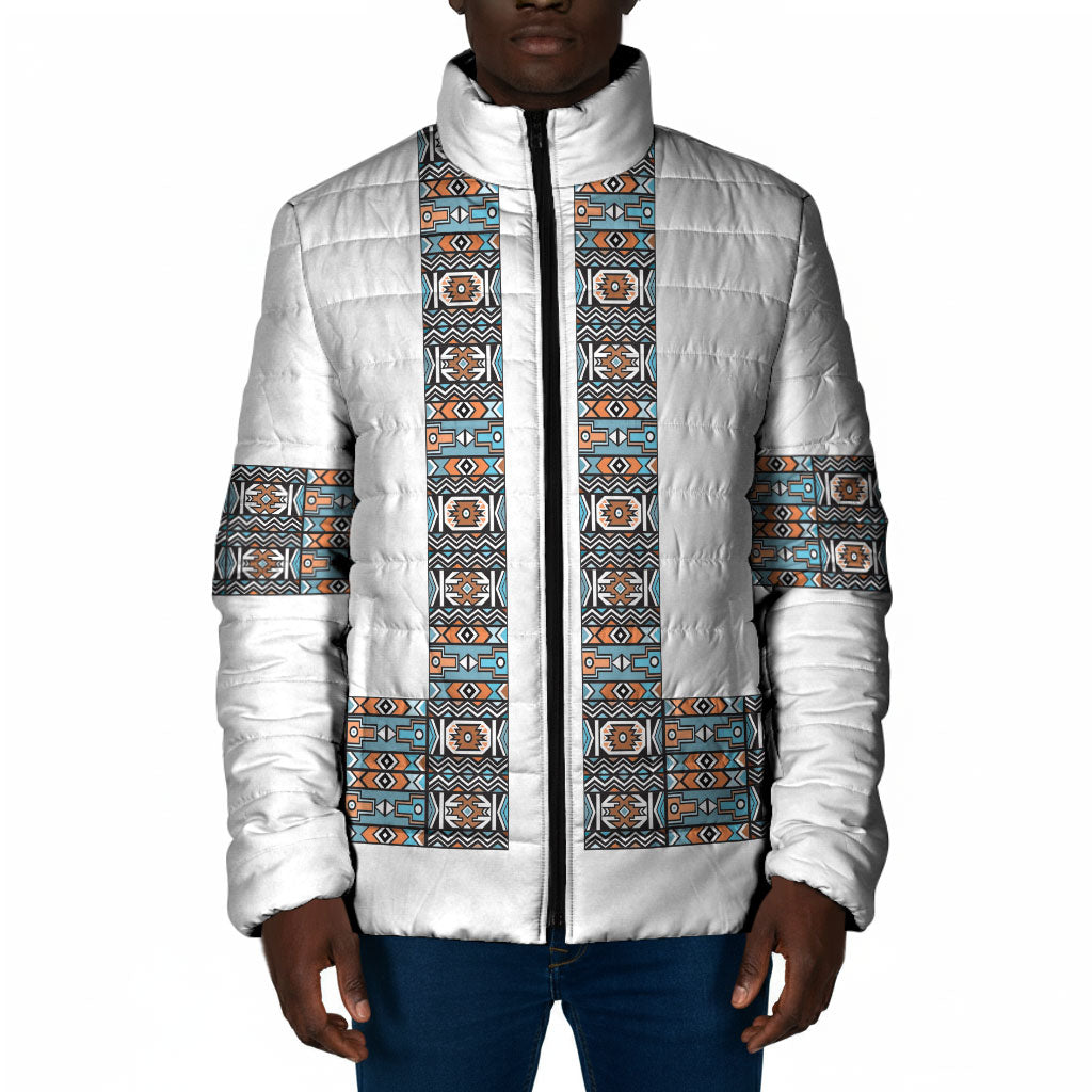 African Ndebele Traditional Attire Padded Jacket White Ndebele Stripe