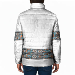African Ndebele Traditional Attire Padded Jacket White Ndebele Stripe