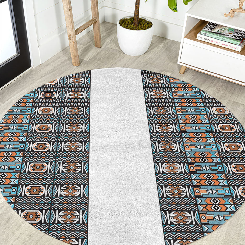 African Ndebele Traditional Attire Round Carpet White Ndebele Stripe