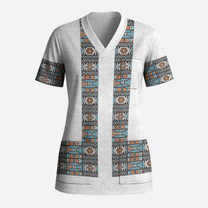African Ndebele Traditional Attire Scrub Top White Ndebele Stripe