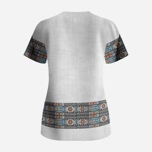 African Ndebele Traditional Attire Scrub Top White Ndebele Stripe