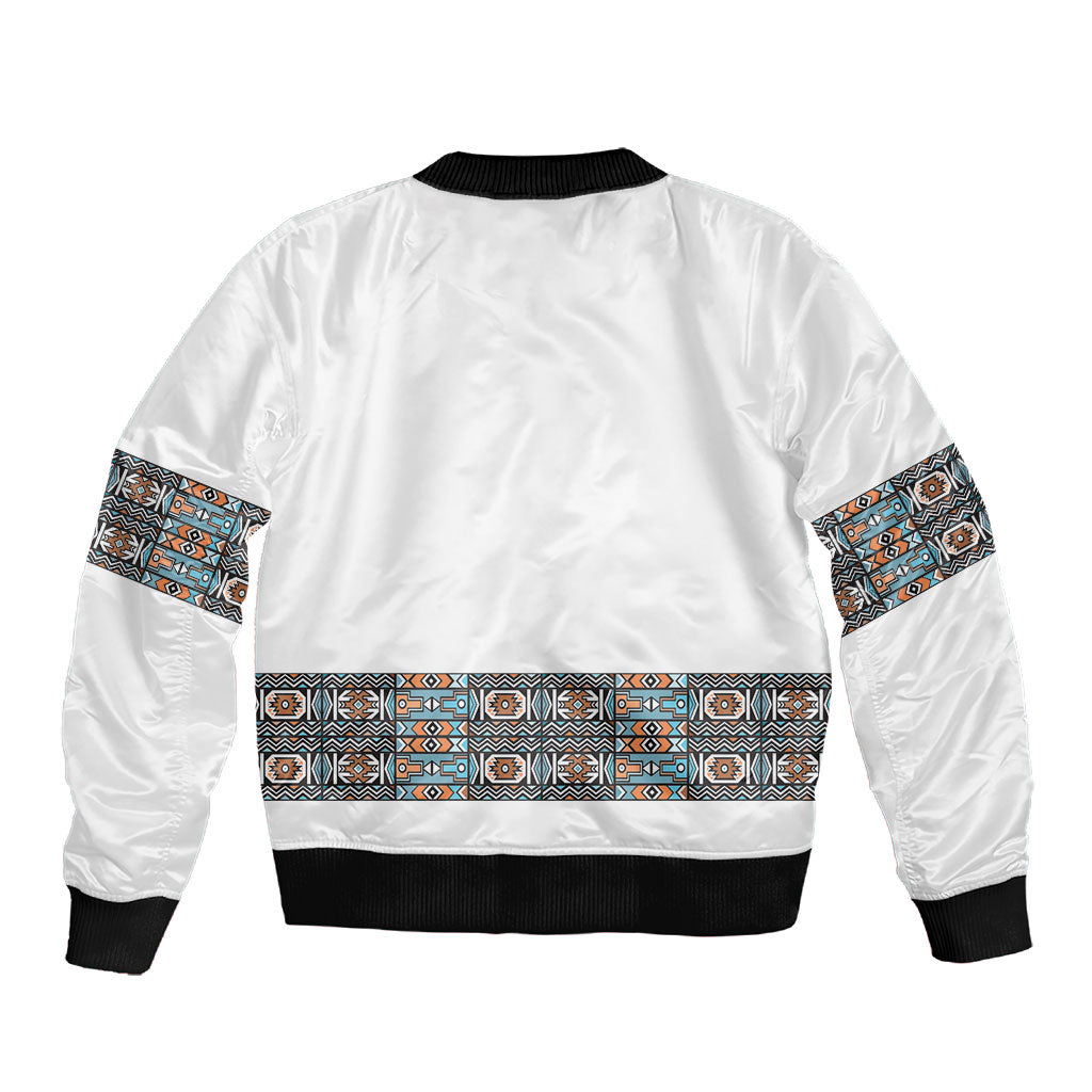 African Ndebele Traditional Attire Sleeve Zip Bomber Jacket White Ndebele Stripe