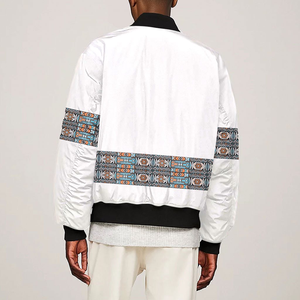 African Ndebele Traditional Attire Sleeve Zip Bomber Jacket White Ndebele Stripe