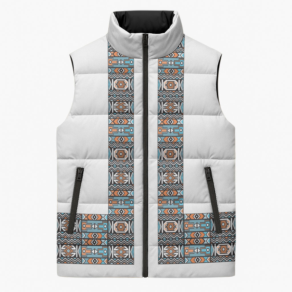 African Ndebele Traditional Attire Sleeveless Puffer Jacket White Ndebele Stripe