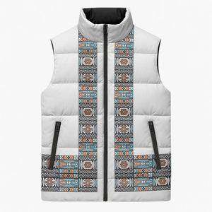African Ndebele Traditional Attire Sleeveless Puffer Jacket White Ndebele Stripe
