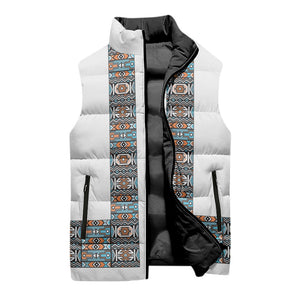 African Ndebele Traditional Attire Sleeveless Puffer Jacket White Ndebele Stripe