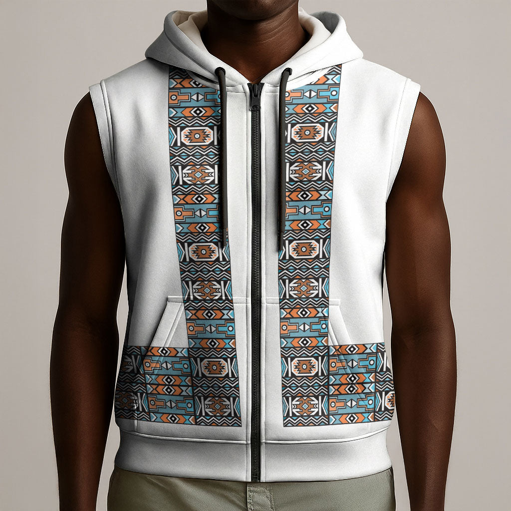 African Ndebele Traditional Attire Sleeveless Zip Hoodie White Ndebele Stripe